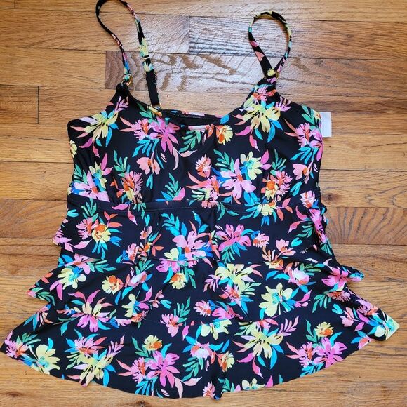 Island Escape Plus Size Floral-Print Tiered Tankini Top Multicolor Size 16W - Picture 11 of 11
